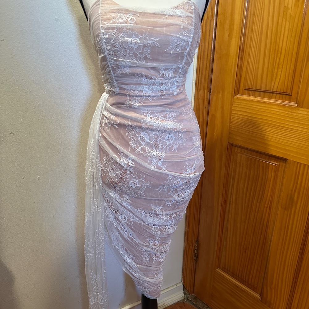Strapless Lace Overlay Dress in Cream